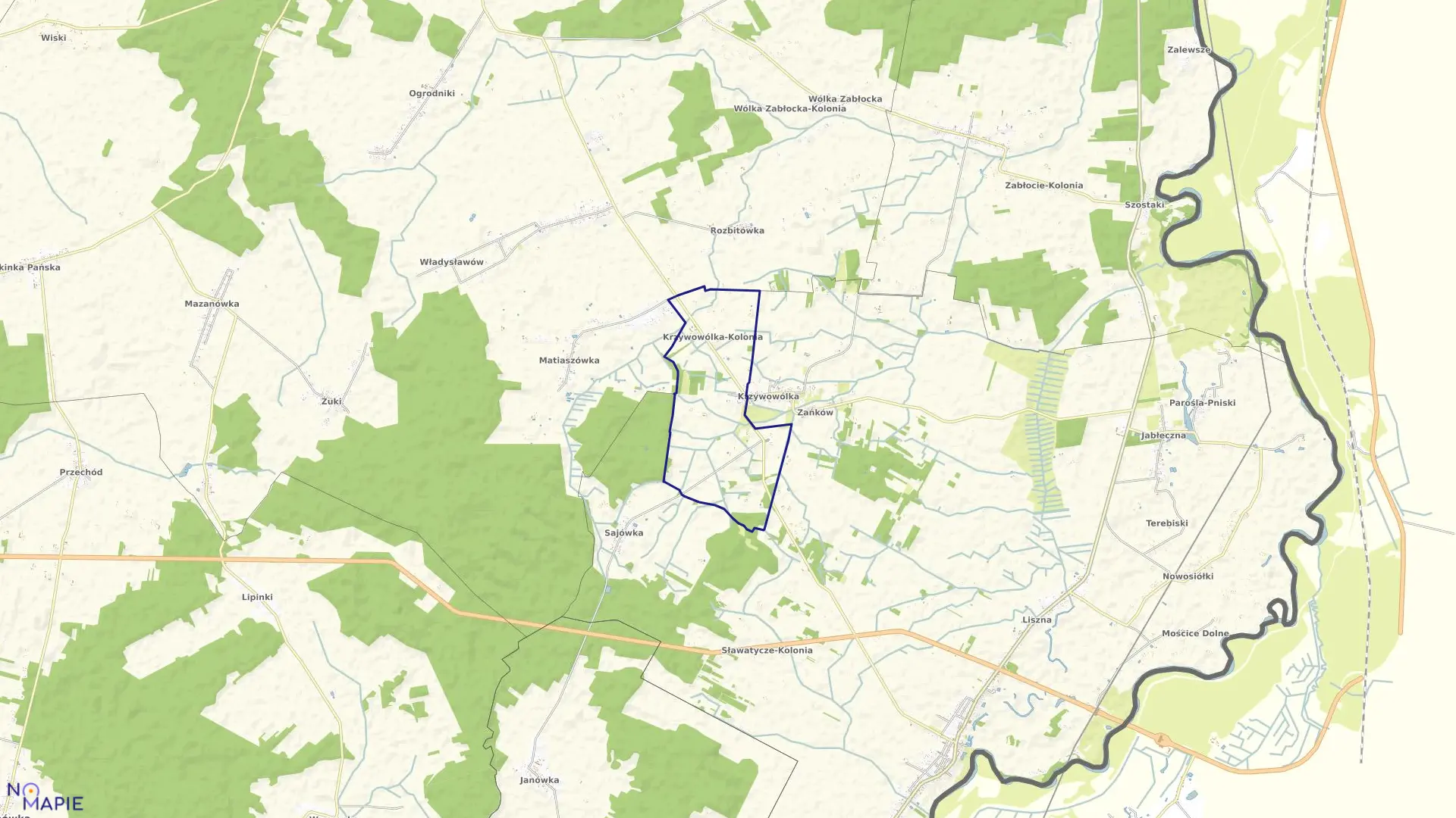 Mapa obrębu KRZYWOWÓLKA KOLONIA w gminie Sławatycze